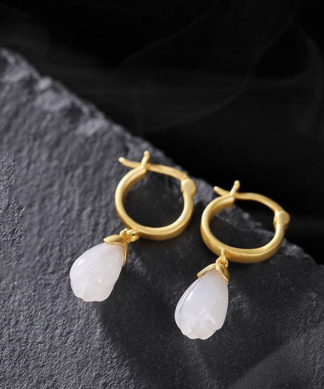 DIY Gold Sterling Silver Overgild Inlaid Jade Drop Earrings