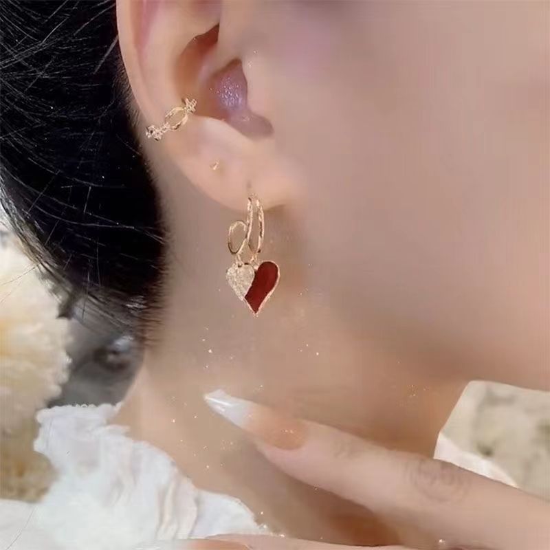 DIY Gold Sterling Silver Overgild Zircon Love Drop Earrings