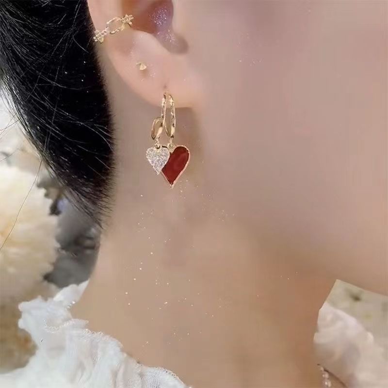 DIY Gold Sterling Silver Overgild Zircon Love Drop Earrings