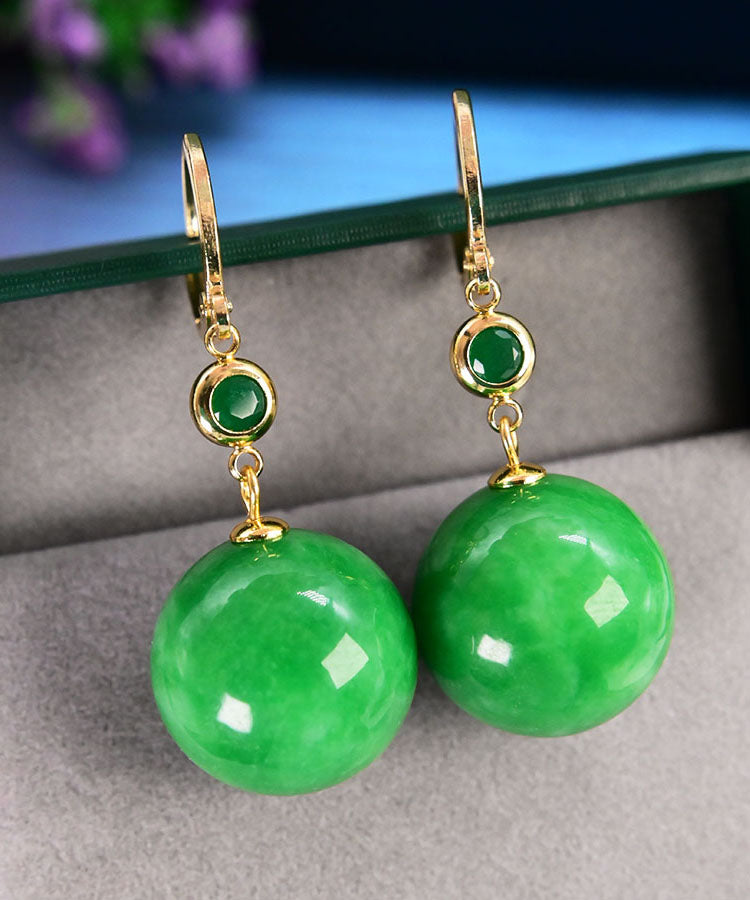 DIY Green 14K Gold Jade Circular Drop Earrings