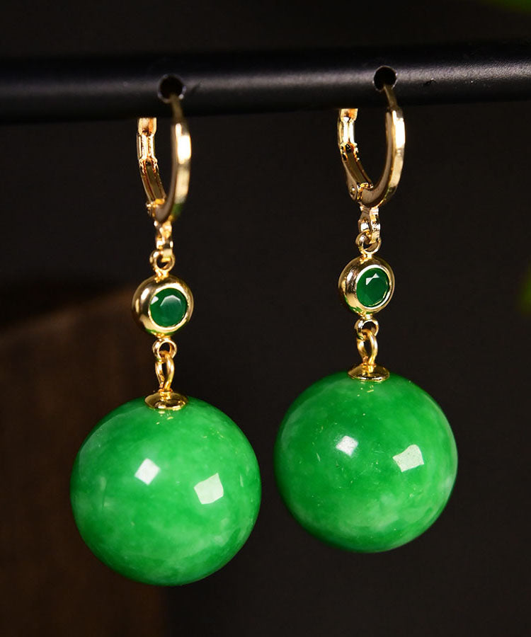 DIY Green 14K Gold Jade Circular Drop Earrings