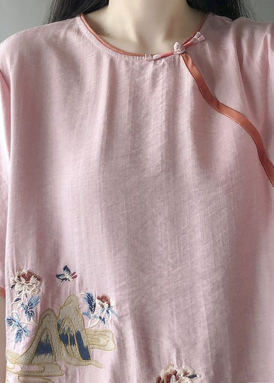 DIY Green Embroideried Chinese Button Cotton Shirt Summer