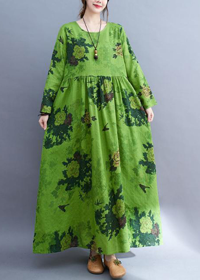 DIY Green Oversized Print Cotton Ankle Dress