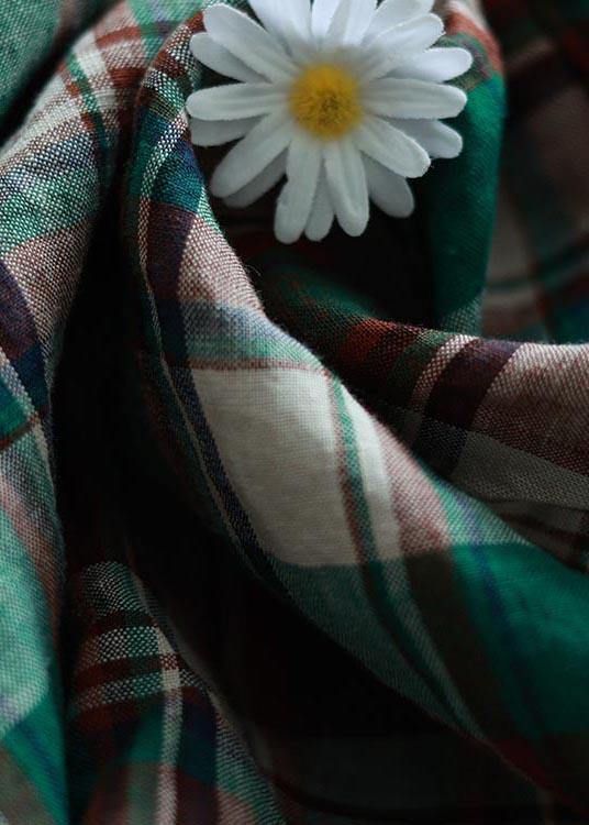 DIY Green Plaid Cinched Pockets Robe Summer Linen Dress - Omychic
