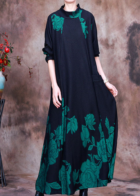 DIY Green Print Holiday slim fit Dress Spring