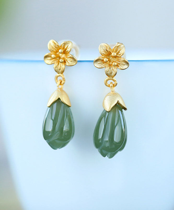 DIY Green Sterling Silver Jade Orchid Drop Earrings