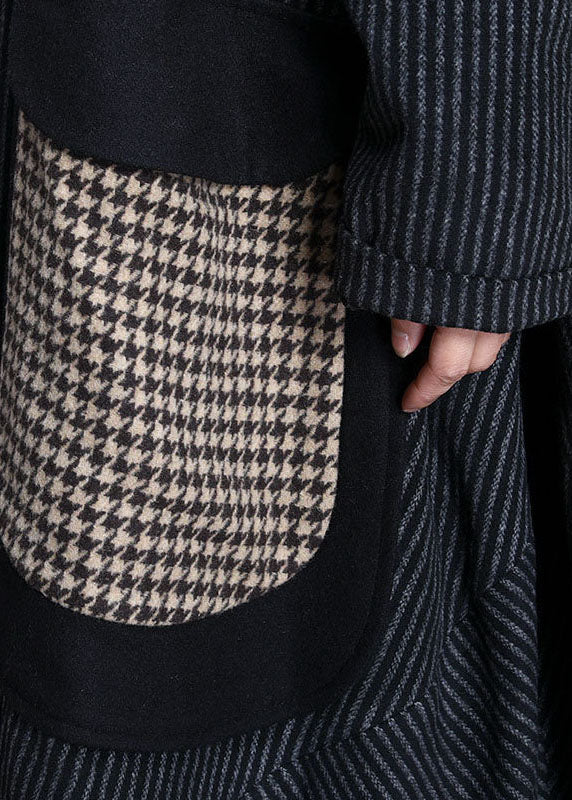 DIY Grey Asymmetrical Striped Woolen Coats Winter