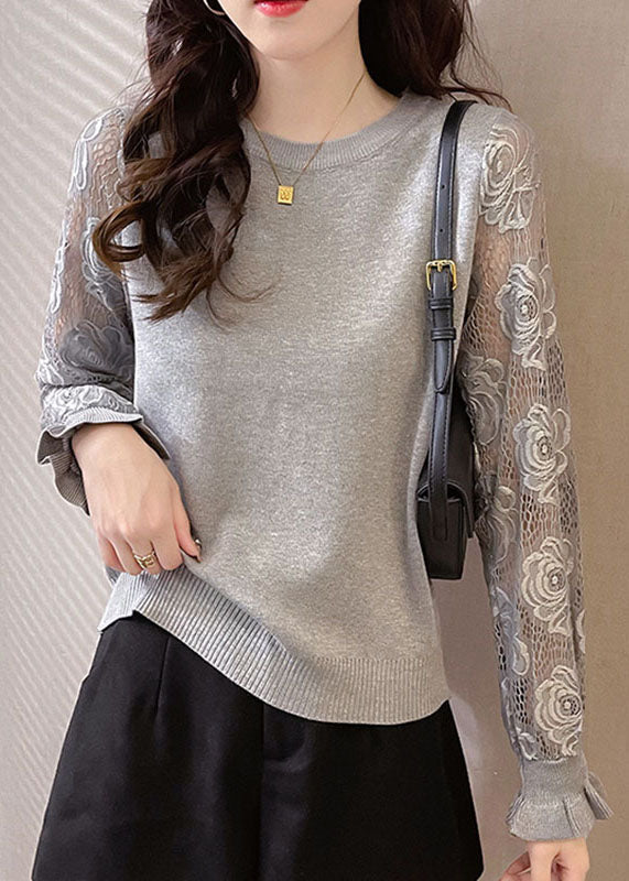 DIY Grey Lace Patchwork Floral Top Fall