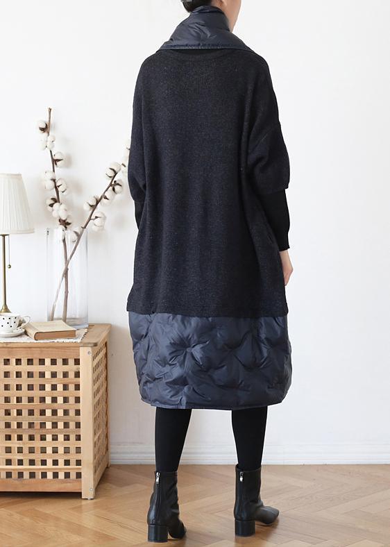 DIY Grey O-Neck PatchworkWool Knitwear Dress - Omychic