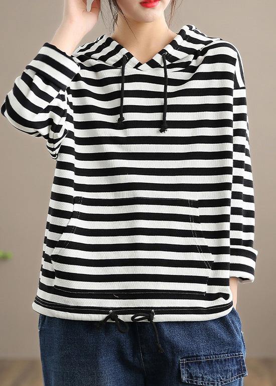 DIY Hooded Spring Clothes For Women Sewing Black Striped Blouse - Omychic