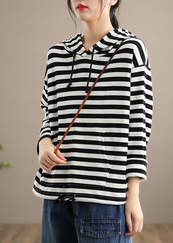 DIY Hooded Spring Clothes For Women Sewing Black Striped Blouse - Omychic