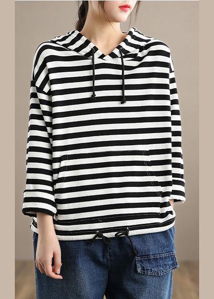 DIY Hooded Spring Clothes For Women Sewing Black Striped Blouse - Omychic