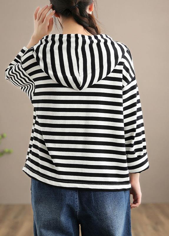 DIY Hooded Spring Clothes For Women Sewing Black Striped Blouse - Omychic