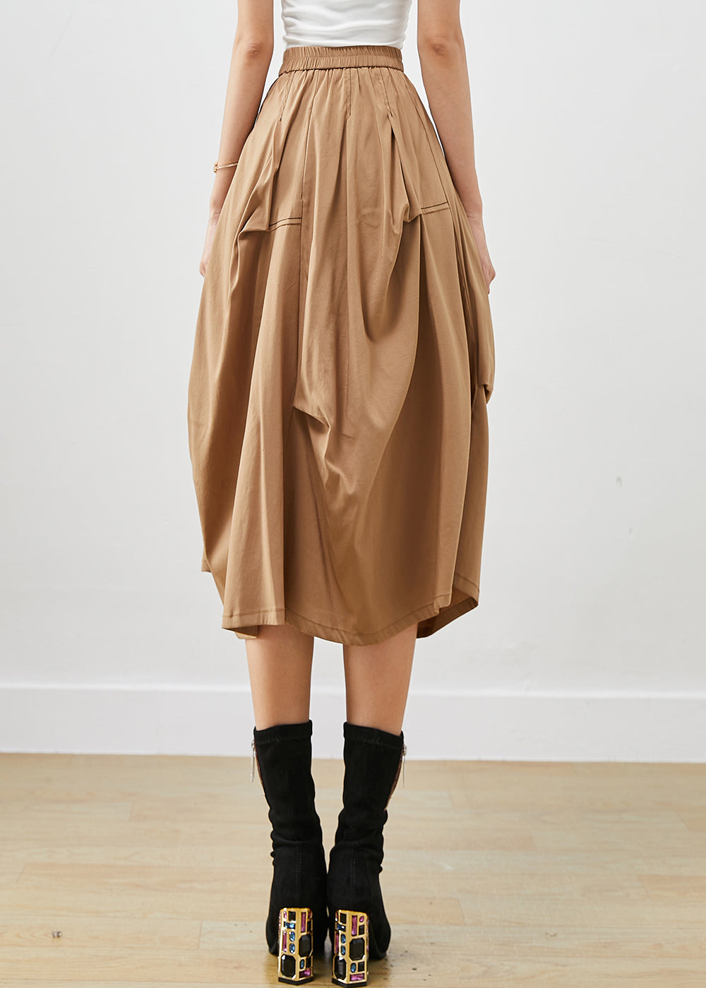 DIY Khaki Asymmetrical Oversized Cotton Skirt Fall