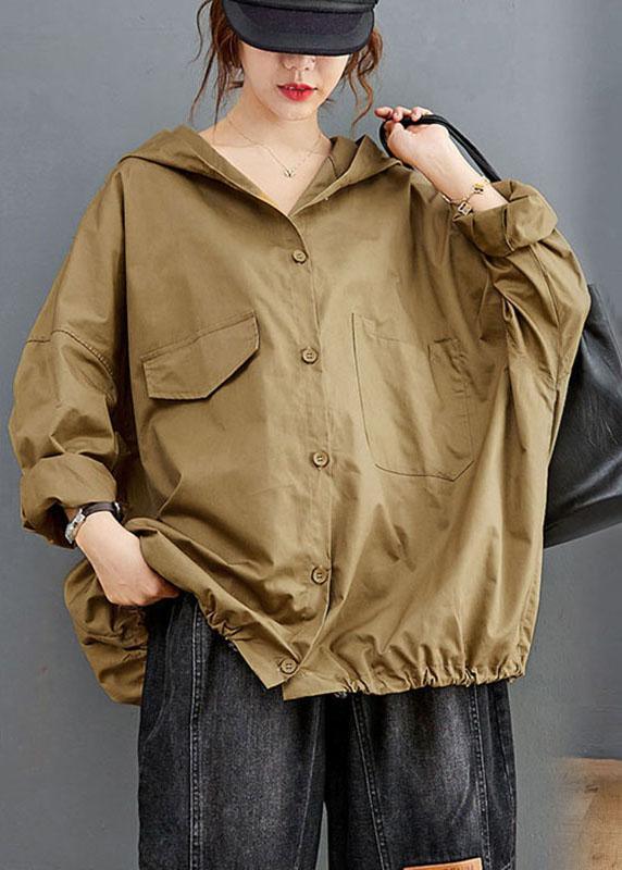 DIY Khaki Button Pockets Loose Fall Long sleeve Coat - Omychic