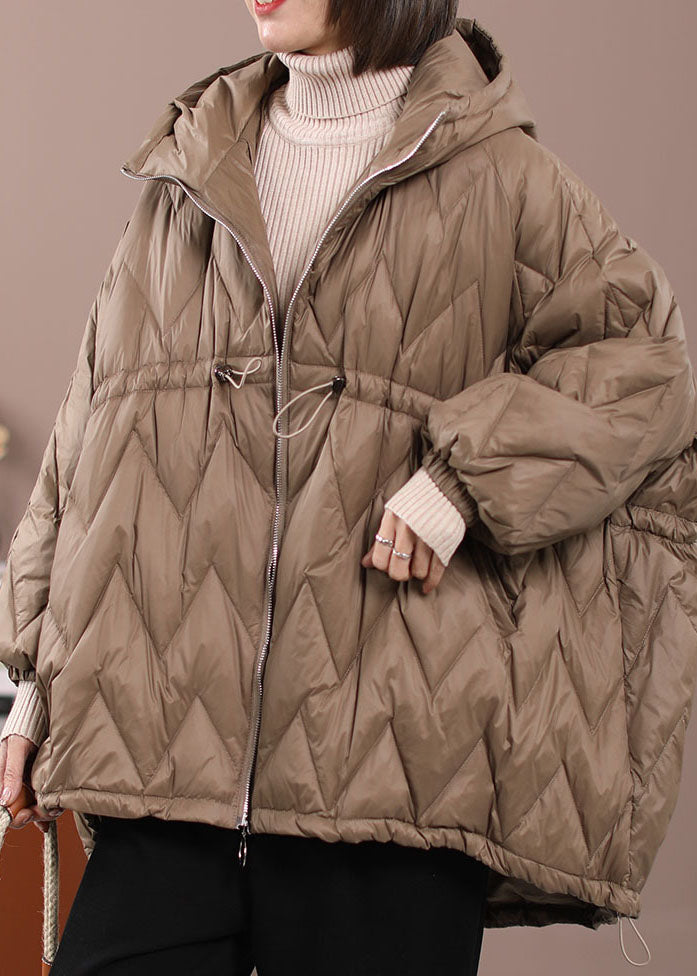 DIY Khaki Cinched Pockets Duck Down Winter down coat