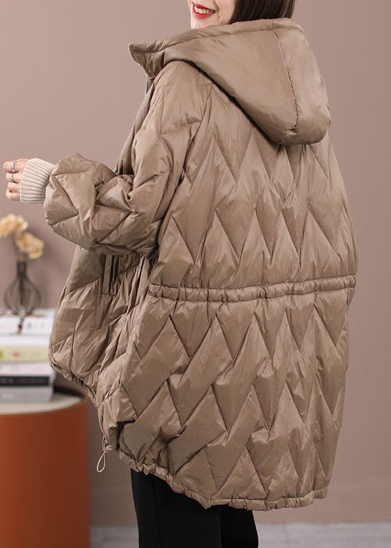 DIY Khaki Cinched Pockets Duck Down Winter down coat