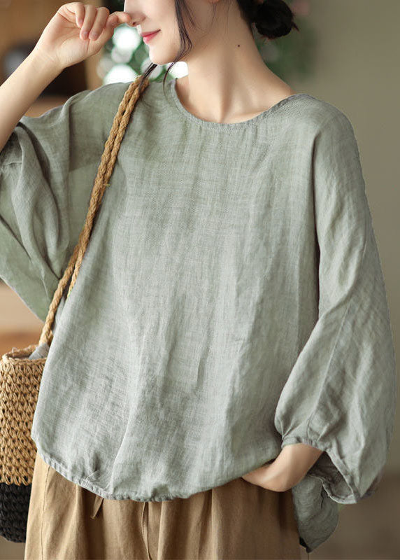 DIY Khaki O Neck Patchwork Cotton T Shirts Top Batwing Sleeve