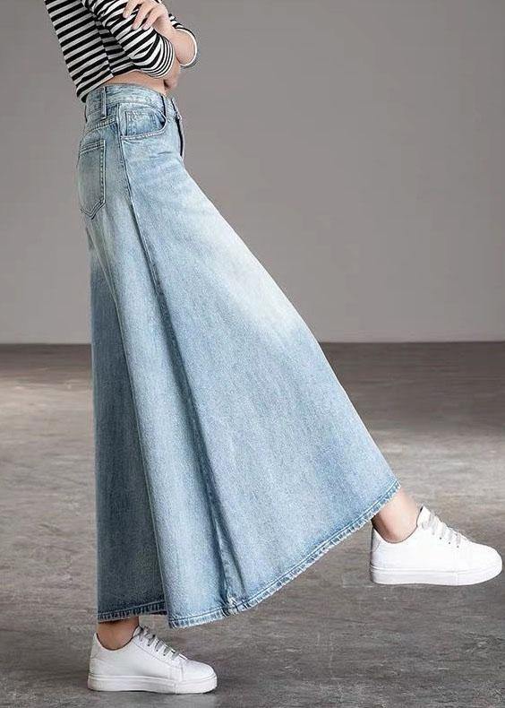 DIY Light Blue fashion Pockets Casual Wide Leg Fall Denim Pants - Omychic