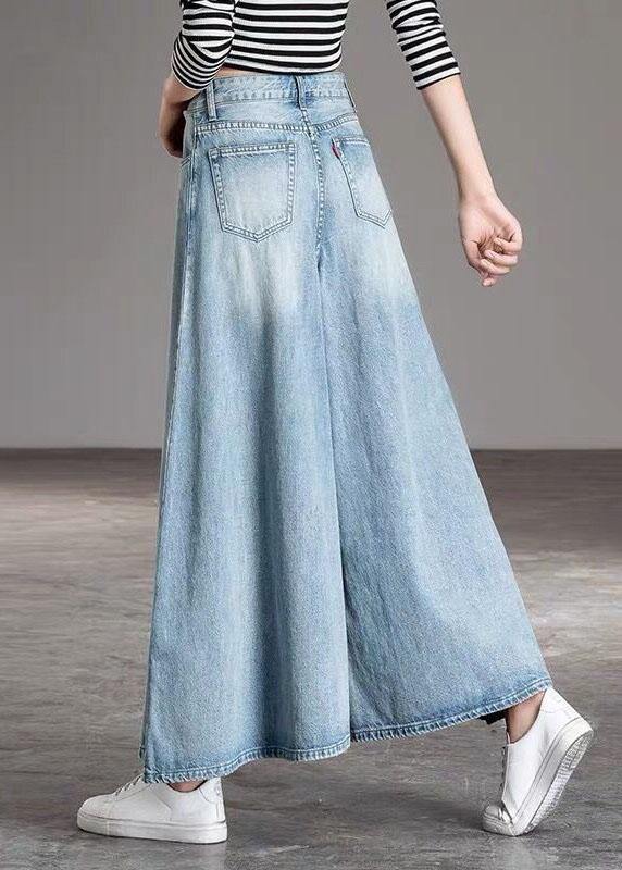 DIY Light Blue fashion Pockets Casual Wide Leg Fall Denim Pants - Omychic