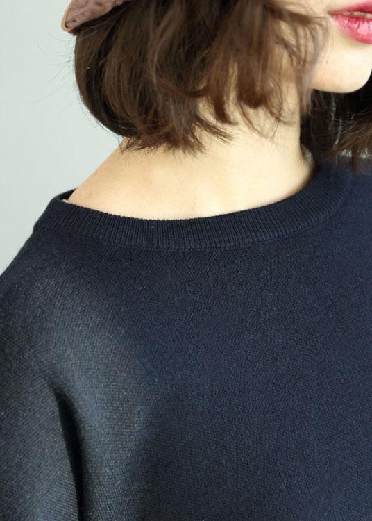 DIY Navy O-Neck Sequins Embroideried Fall Knit Sweaters - Omychic