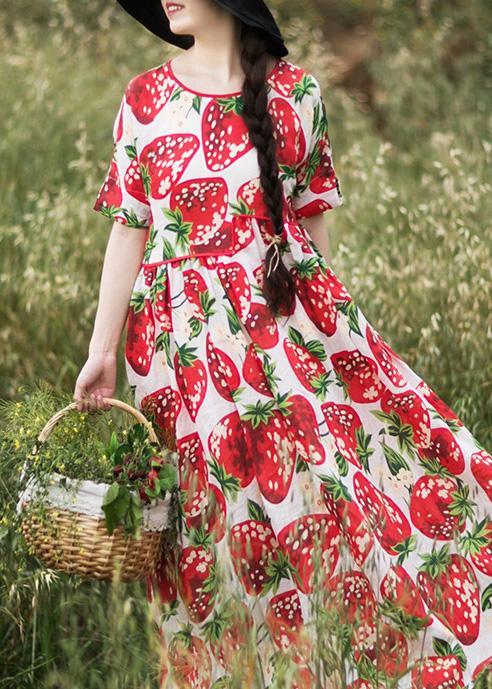 DIY O Neck Exra Large Hem Summer Tunic Fashion Ideas Red Strawberry Dress - Omychic