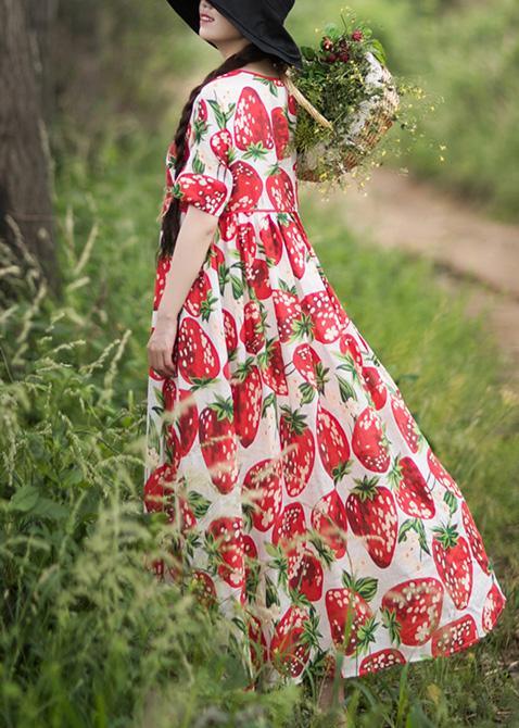 DIY O Neck Exra Large Hem Summer Tunic Fashion Ideas Red Strawberry Dress - Omychic