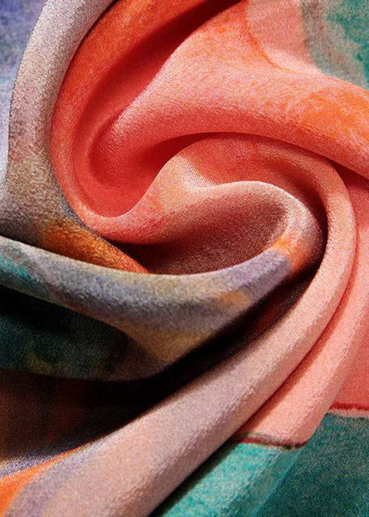 DIY O-Neck Print Wrinkled Silk Maxi Dresses Short Sleeve