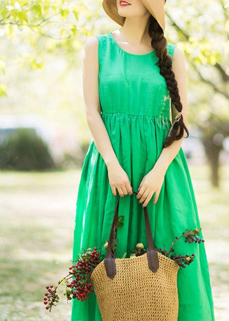 DIY O Neck Sleeveless Summer Wardrobes Work Green Long Dresses - Omychic