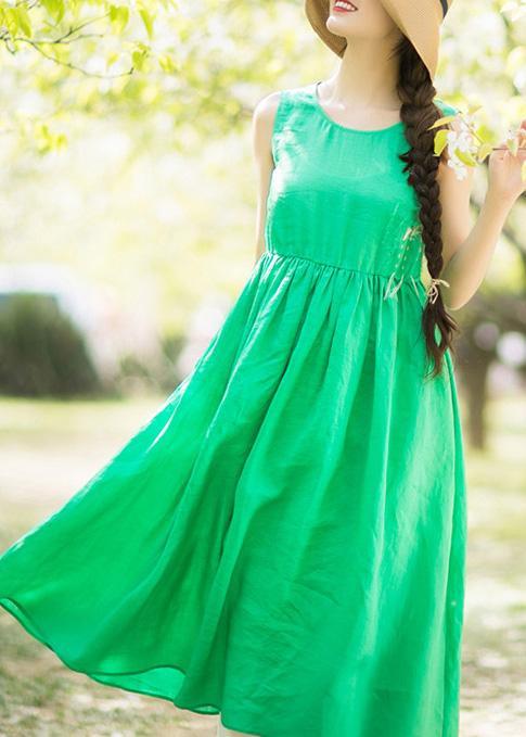 DIY O Neck Sleeveless Summer Wardrobes Work Green Long Dresses - Omychic