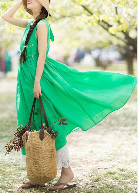 DIY O Neck Sleeveless Summer Wardrobes Work Green Long Dresses - Omychic