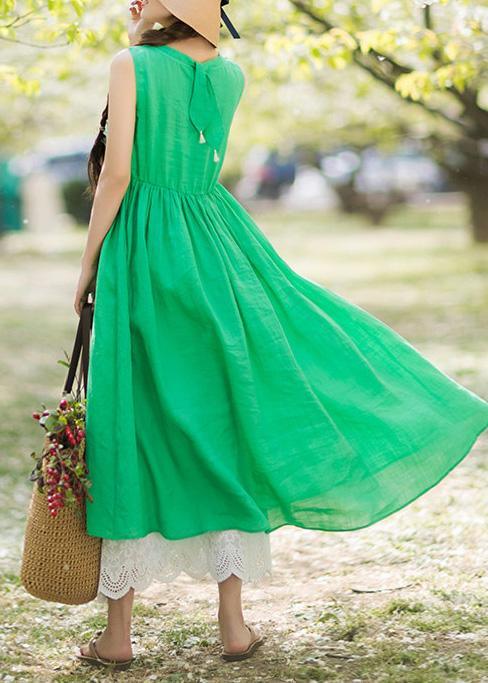 DIY O Neck Sleeveless Summer Wardrobes Work Green Long Dresses - Omychic