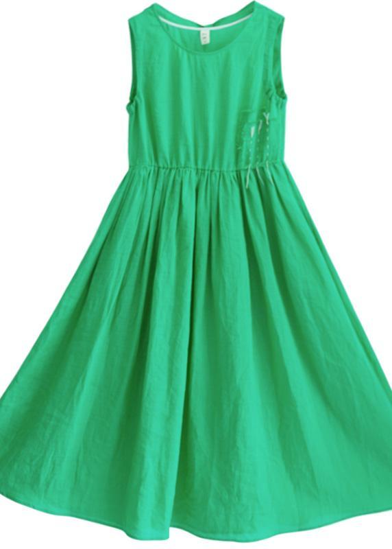 DIY O Neck Sleeveless Summer Wardrobes Work Green Long Dresses - Omychic