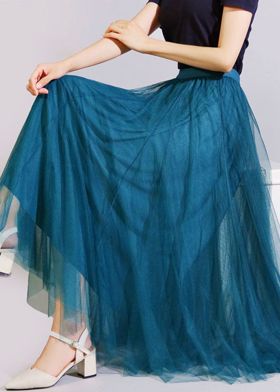 DIY Peacock Blue Wrinkled Exra Large Hem Tulle Skirt Summer