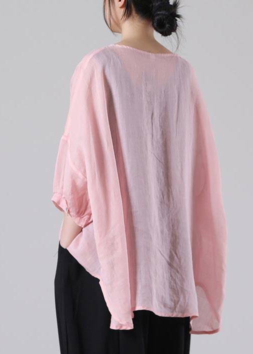 DIY Pink Button Cotton Linen Blouses Summer - Omychic