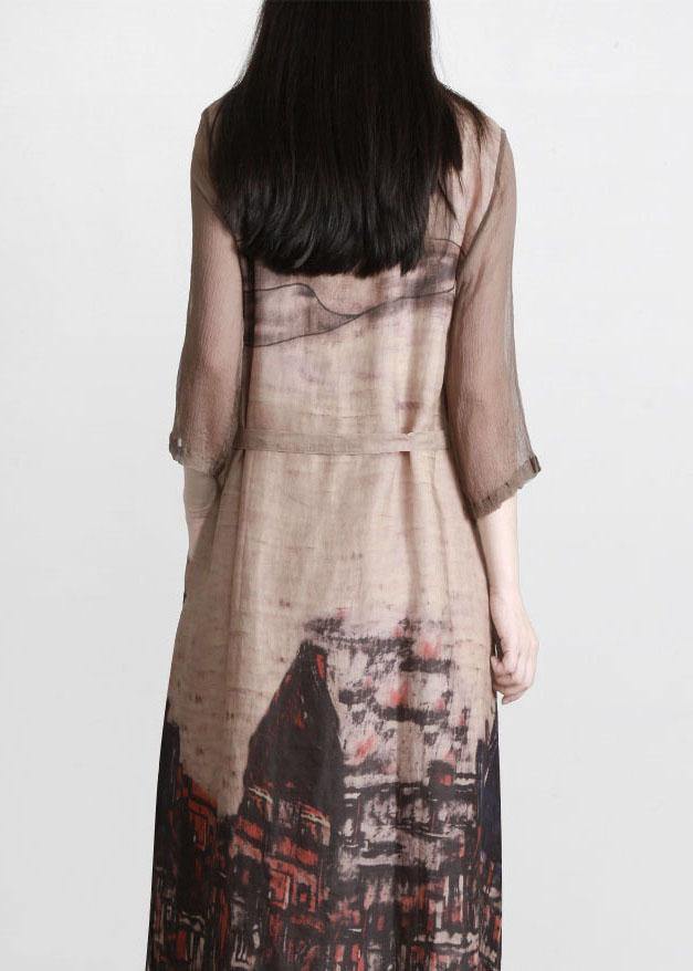 DIY Print Oriental tie waist Holiday Summer Linen Dress - Omychic