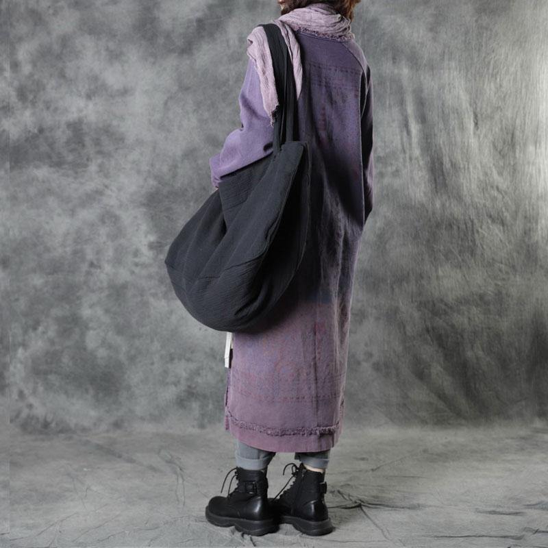 DIY Purple O-Neck side Open Print Fall Dress Long Sleeve - Omychic