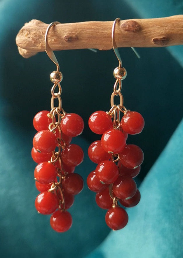 DIY Red 14K Gold Cinnabar Grape Drop Earrings