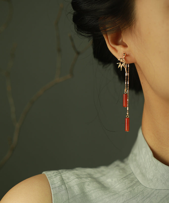 DIY Red Floral Jade Agate Drop Earrings