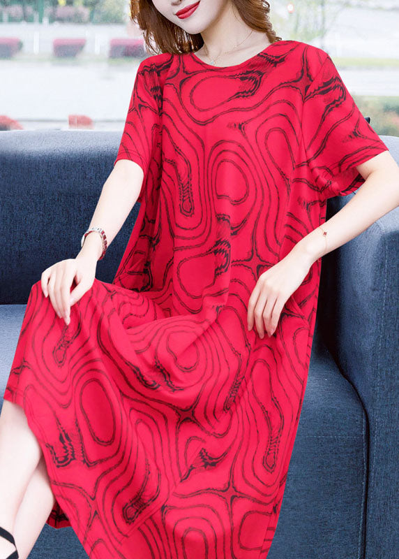 DIY Red O Neck Striped Patchwork Cotton Dresses Summer