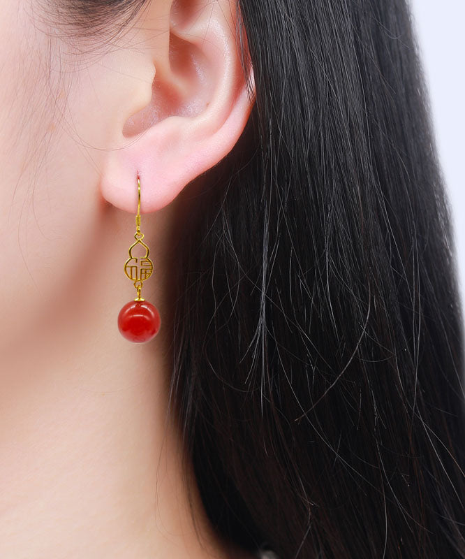 DIY Red Sterling Silver Overgild Agate Drop Earrings