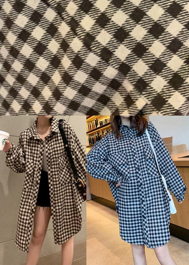 DIY Side Open Chocolate Plaid Tops Spring - Omychic