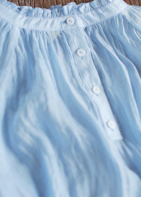 DIY Stand Button Summer Robes Wardrobes Sky Blue Dress - Omychic