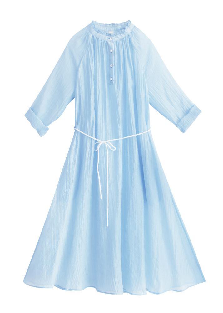 DIY Stand Button Summer Robes Wardrobes Sky Blue Dress - Omychic