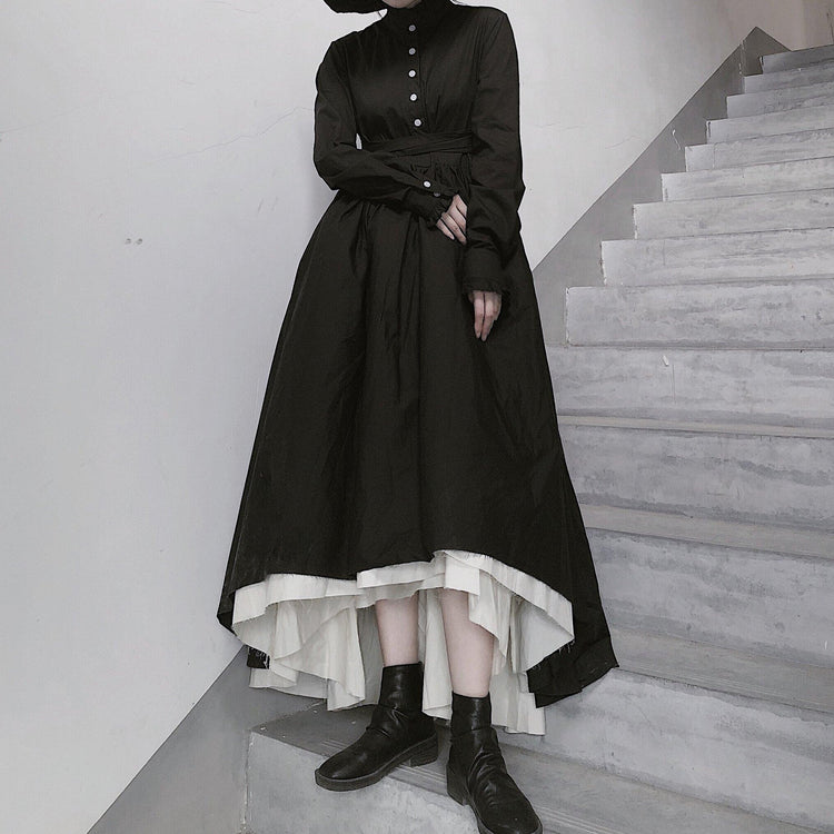 DIY Stand Collar Large Hem Spring Tunics For Women Fashion Ideas Black Dresses - Omychic
