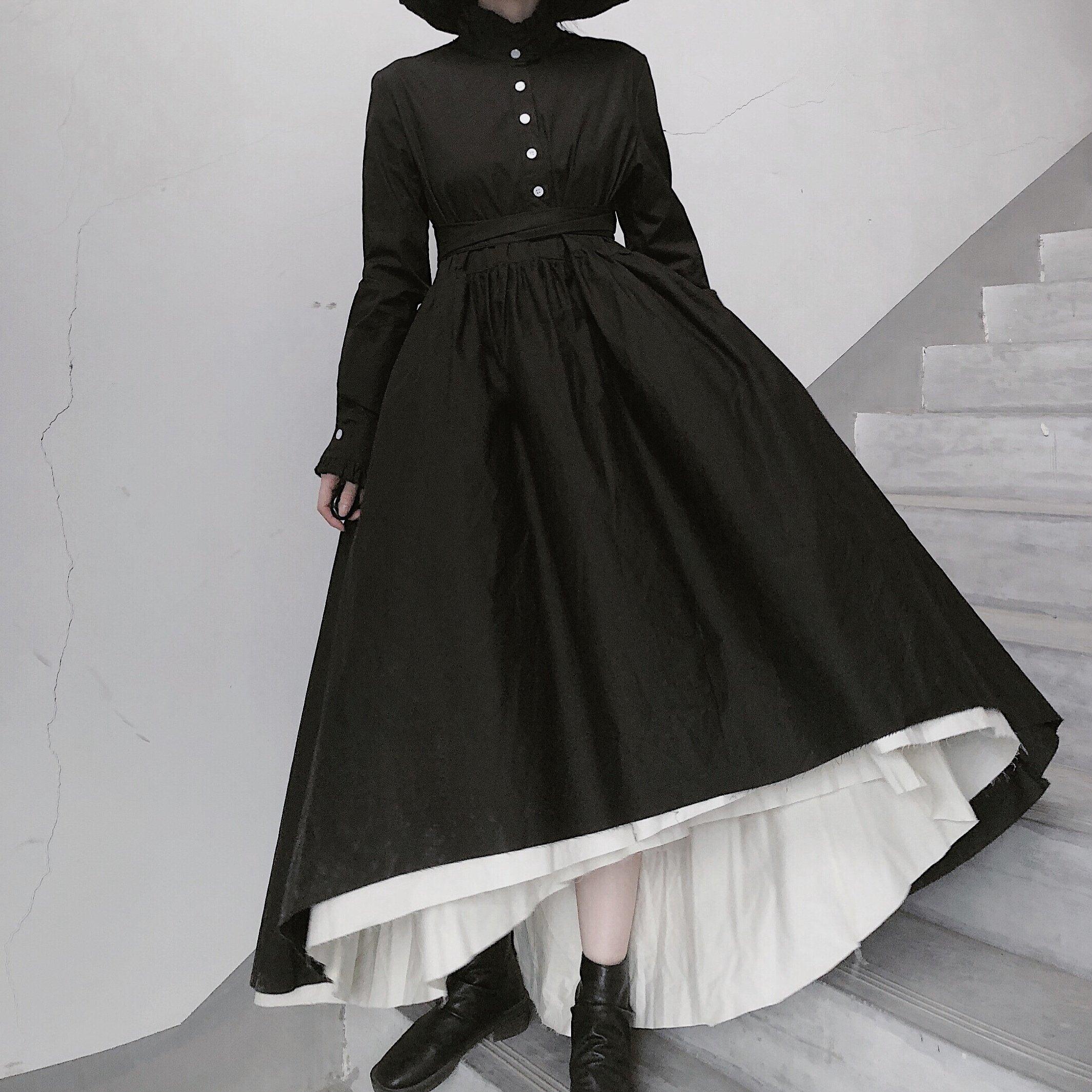 DIY Stand Collar Large Hem Spring Tunics For Women Fashion Ideas Black Dresses - Omychic