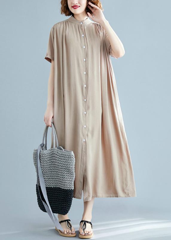 DIY Stand Collar Summer Tunic Pattern Design Nude Dress - Omychic