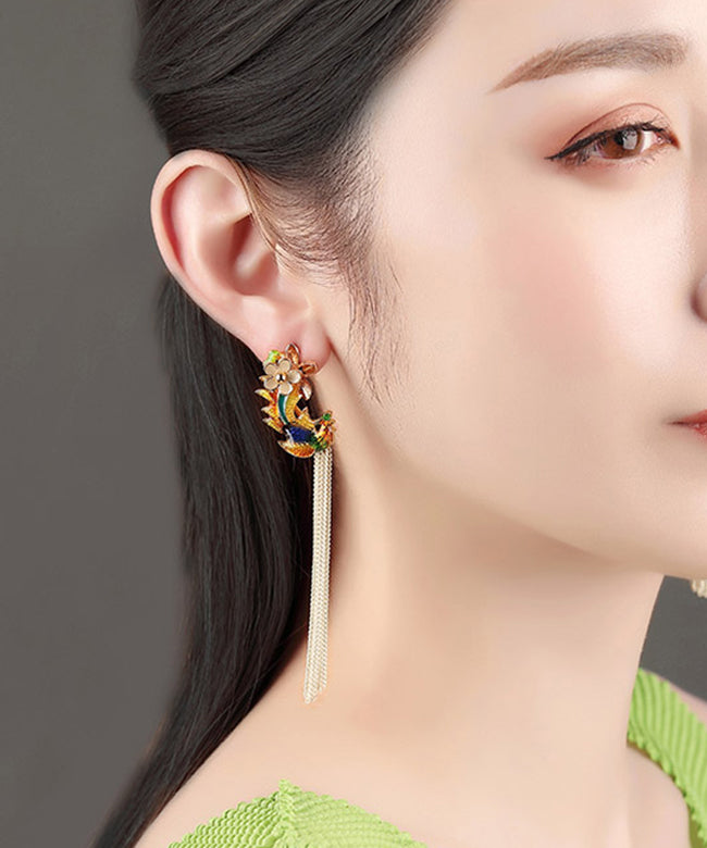 DIY Sterling Silver Cloisonne Floral Tassel Drop Earrings