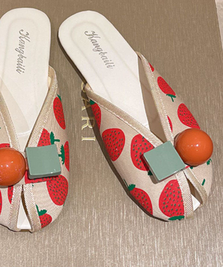 DIY Strawberry Print Splicing Slide Sandals Cotton Fabric