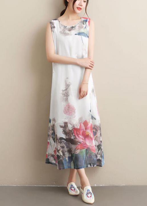 DIY Wash Lotus Clothes O Neck Sleeveless Art Summer Dresses - Omychic